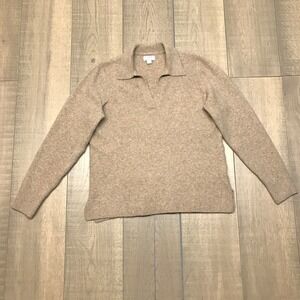J.CREW Sweater Womens Size M Brown Polo Collar V-Neck Knit Extra Soft Preppy